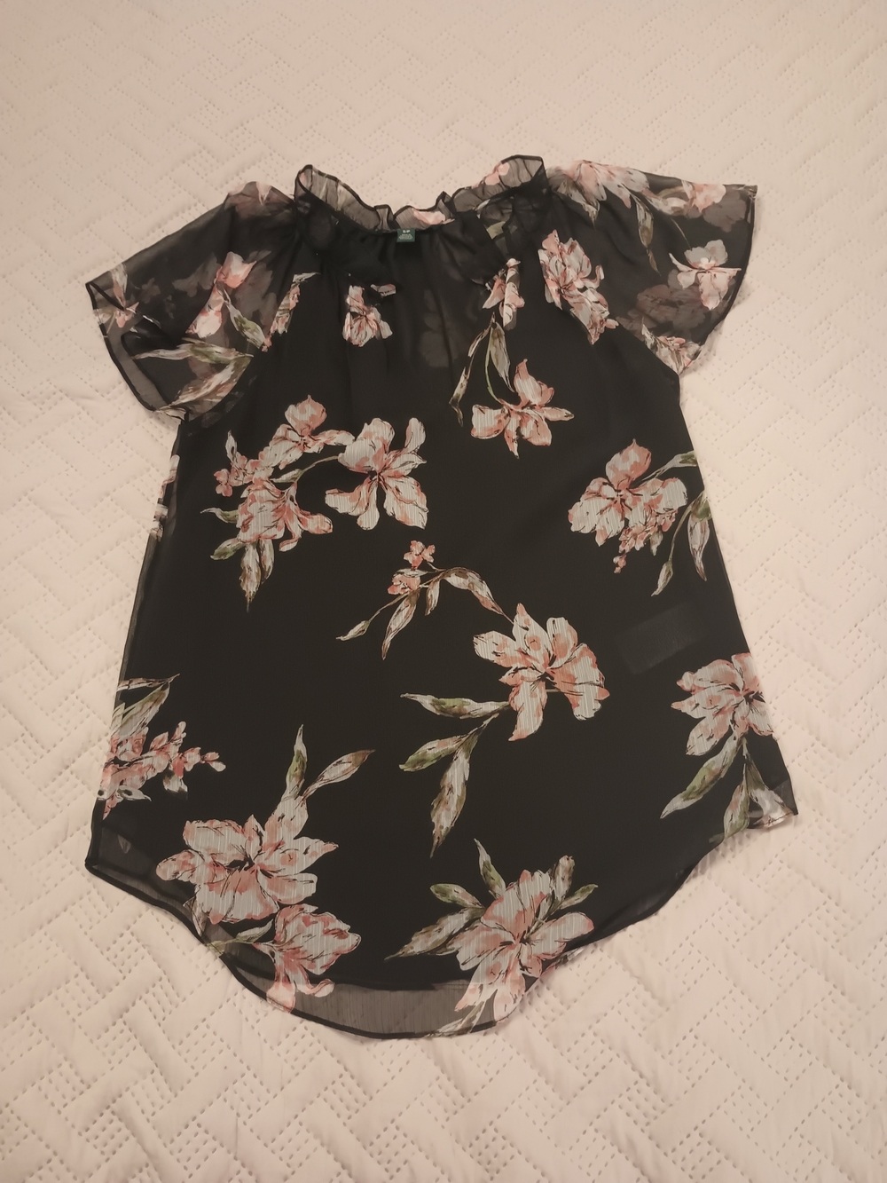 Ralph Lauren Black Floral Blouse with Pink Flowers S